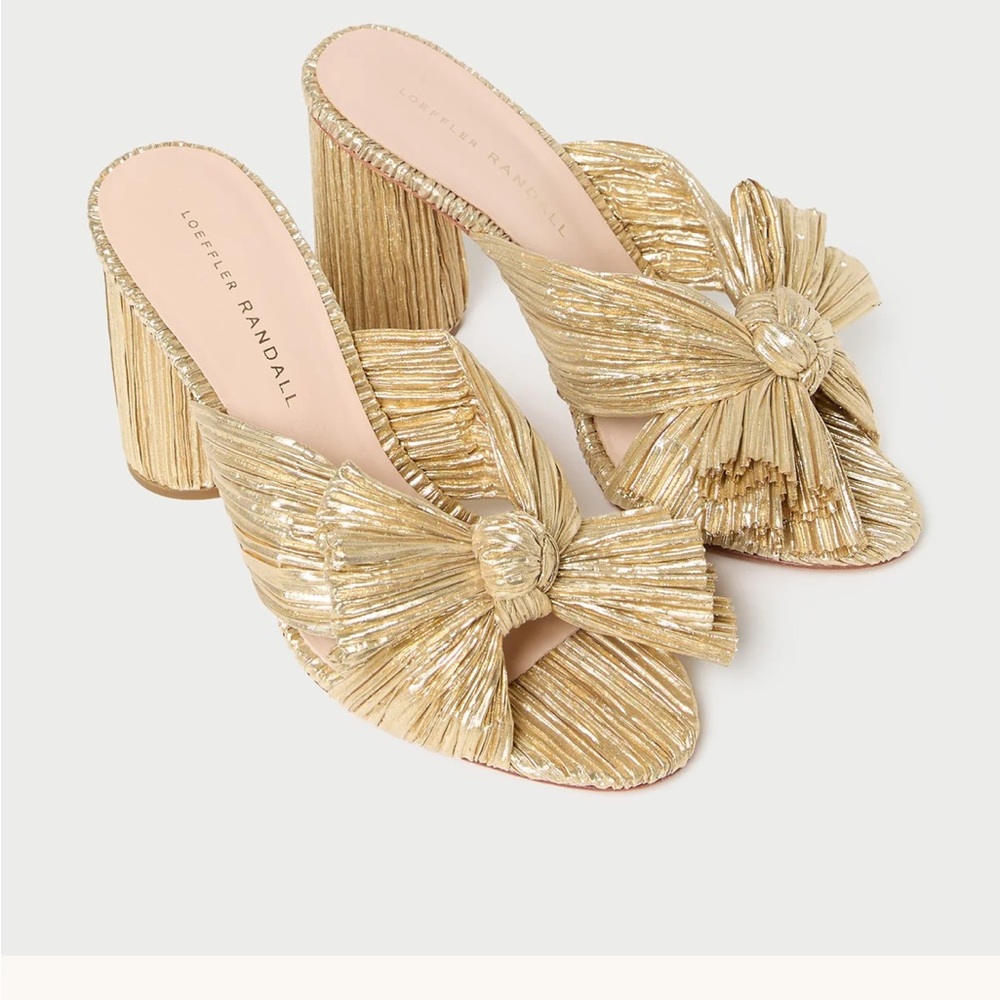 Loeffler Randall Metallic Gold Mules with Bow